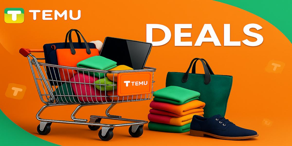 Temu app download preview showing featured deals and discounts